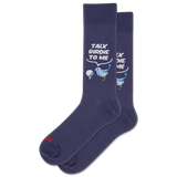 Navy blue socks with bird design and 'Talk Birdie to Me' text on a white background thumbnail