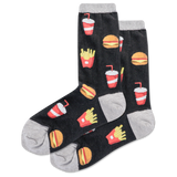 Black socks with fast food pattern on a white background