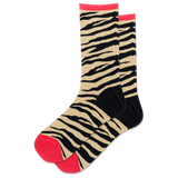 Zebra pattern sock with red accents on a white background thumbnail