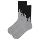 Gray socks with black dripping design on a white background