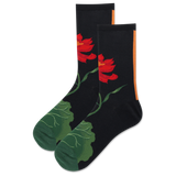 Black socks with red floral design on a white background thumbnail