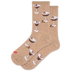 Beige socks with cocktail glass and espresso martini design on a white background