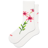 White socks with pink floral design on a white background