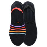 Black no-show socks with colorful stripes on a white background