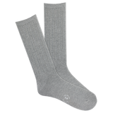 A pair of K.Bell men's classic ribbed crew socks in grey color, featuring a comfortable fit and wide ribbed design.