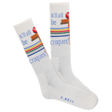 K.Bell men's active crew socks with stripes and the phrase 'it'll all be croquet'