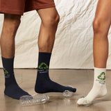 Two pairs of socks with recycling logos on a neutral background thumbnail