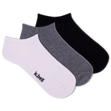 Set of three socks in black, gray, and white with 'k.bell' branding on a white background. thumbnail