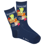 Navy blue socks with vegetable design and 'K. Bell' branding on a white background thumbnail