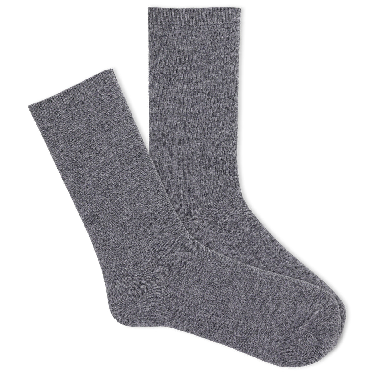 A pair of women's luxe crew socks in gray with a cashmere blend fabric.