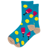 Women's blue socks featuring a pickleball pattern. thumbnail