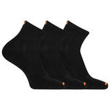 Three black socks with orange accents on a white background thumbnail