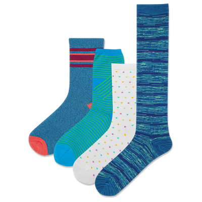 HOTSOX Women's Stripes and Dots Socks 4 Pack