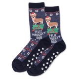 HOTSOX Women's Feliz Naughty Dog Non-Skid Crew Sock