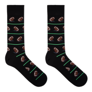 HOTSOX men's black crew socks with a repeat football pattern.