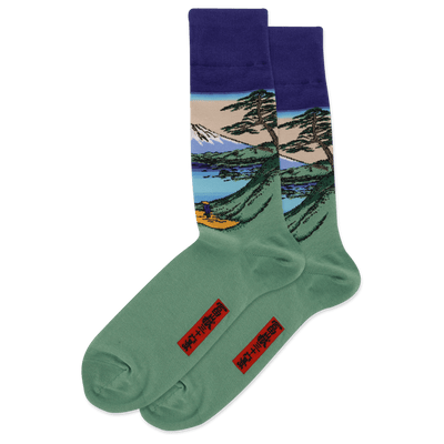 HOTSOX Men's Hokusai’s Mt. Fuji Over a Lake Crew Socks