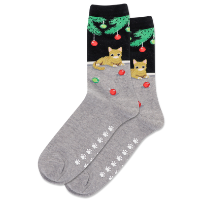HOTSOX Women's Christmas Cat Non Skid Crew Sock