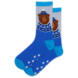 HOTSOX Women's Fuzzy Hanukkah Bear Non-Skid Crew Sock