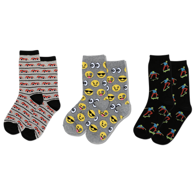 HOTSOX Kid's Assorted Car Emoji Socks 3 Pair Pack