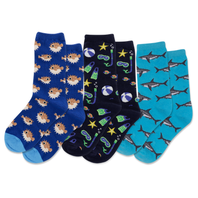 HOTSOX Kid's Pufferfish Crew Socks 3 Pack
