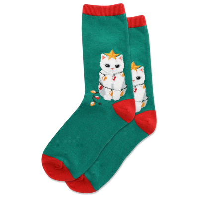 HOTSOX Kid's Fuzzy Christmas Tree Cat Crew Socks