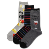 HOTSOX Women's Wine And Cheese 3 Pack Crew Socks