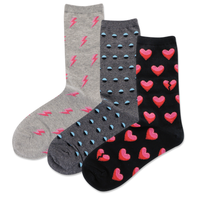 HOTSOX Women's Emoji Heart 3 Pack Crew Socks