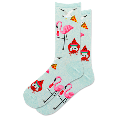 HOTSOX Women's Flamingo, Seagull and Crab Crew Sock