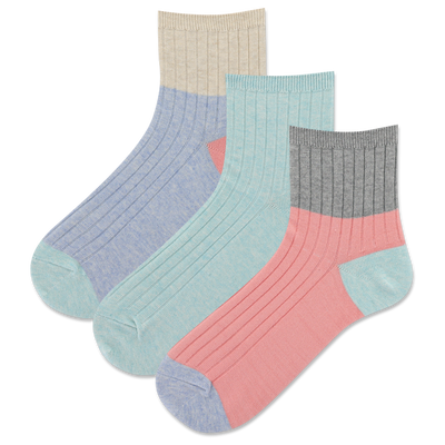HOTSOX Women's Rib Colorblock Anklet Sock 3 Pack