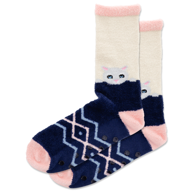 HOTSOX Women's Slipper Cat Non-Skid Crew Socks
