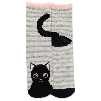 HOTSOX Women's Cat Cozy Gripper Short Crew Socks