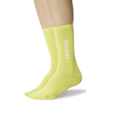 Women's Color Names Crew Socks Neon Yellow On Leg Image One