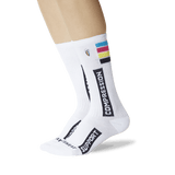 Women's Compression Crew Socks White On Leg Image One