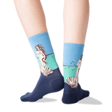 Women's Botticelli's Birth of Venus Socks in Washed Blue Front