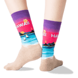 Women's Hawaii Crew Socks in Purple Front