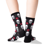 Women's Skull and Roses Socks in Black Front