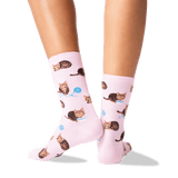 Women's Cat and Yarn Socks in Petal Pink Front