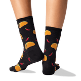 Women's Tacos Crew Socks in Black Front thumbnail
