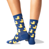 Women's Rubber Ducks Crew Socks in Dark Blue Front