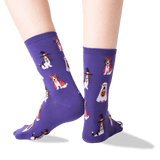 Women's Costume Dogs Crew Socks in Purple Front