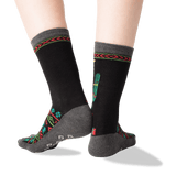 Women's Christmas Cactus Crew Socks in Black Front