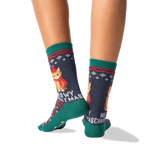 Women's Meowy Christmas Crew Socks in Denim Front thumbnail