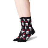 Women's Skull and Roses Socks in Black Front thumbnail