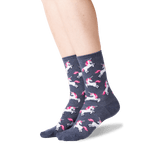 Women's Unicorn Crew Socks in Denim Front thumbnail