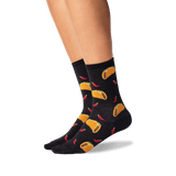 Women's Tacos Crew Socks in Black Front