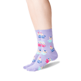 Women's Teacup Pigs Crew Socks in Lavender Front thumbnail