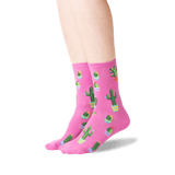 Women's Potted Cactus Crew Socks in Pink Front