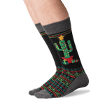 Men's Christmas Cactus Crew Socks in Black Front thumbnail