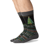 Men's Christmas Tree Crew Socks in Black Front thumbnail
