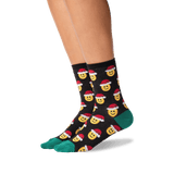 Women's Santa Smile Emoji Socks in Black Front